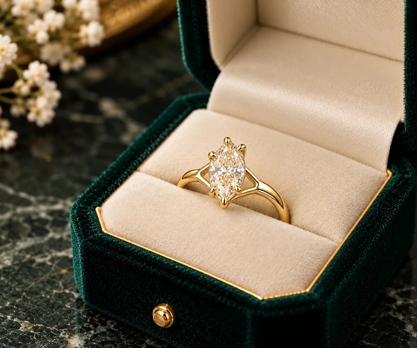 Yellow Gold Marquise Diamond Ring, Marquise Diamond Ring UK