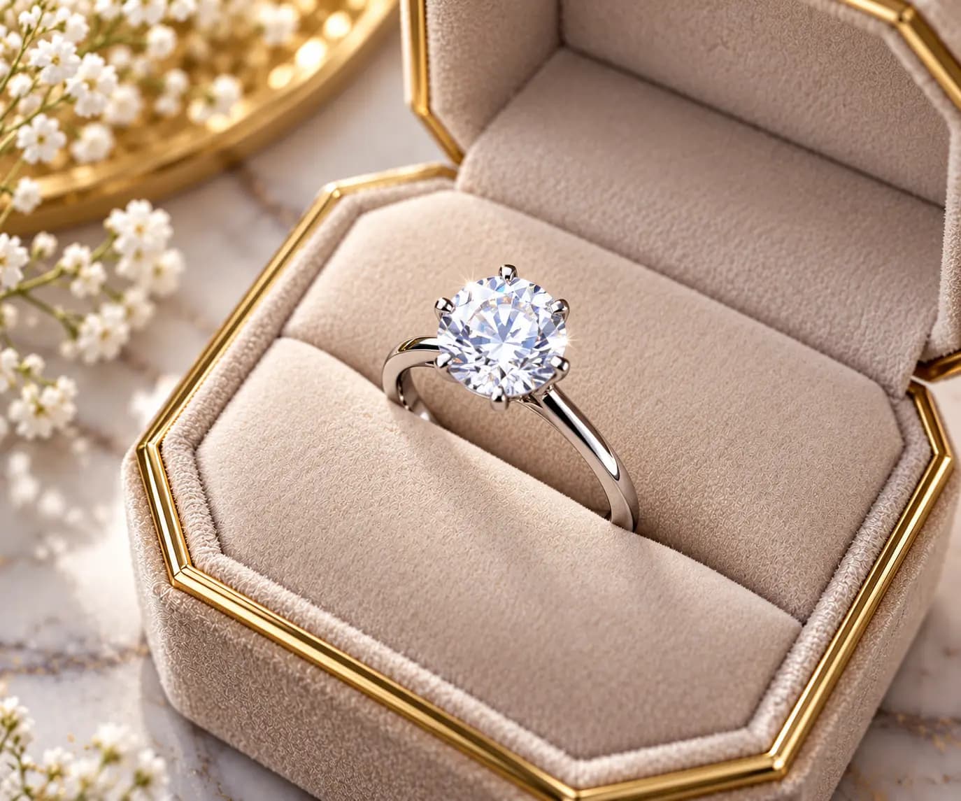 Diamond Solitaire Ring, 18k White Gold Diamond Solitaire Ring