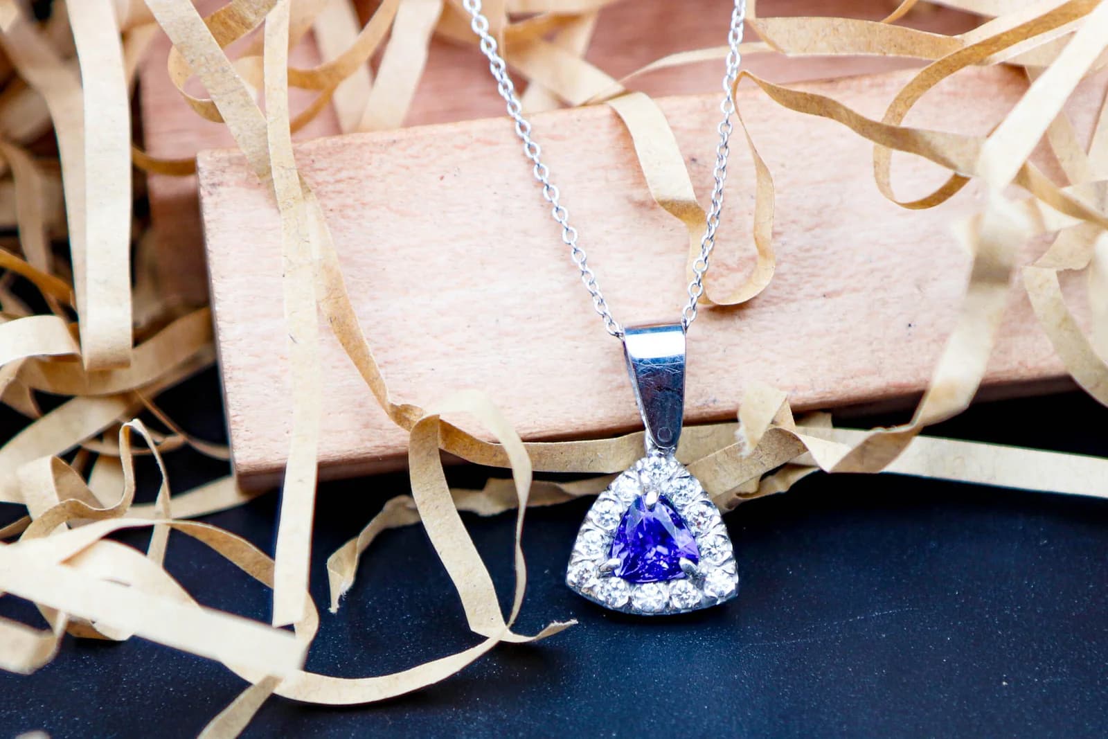 Tanzanite Pendant UK, Trilliant Tanzanite Pendant, Tanzanite Pendant 9ct White Gold